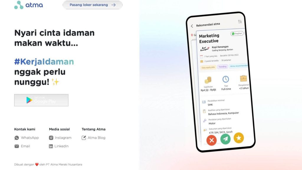 Atma, aplikasi penyedia lowongan kerja terpercaya