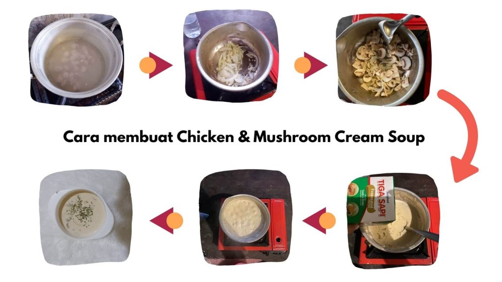 memasak chicken and mushroom cream soup dengan Tiga Sapi Susu Evaporasi